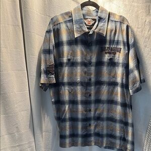 Harley-Davidson Blue and Gray Striped Casual Shirt
